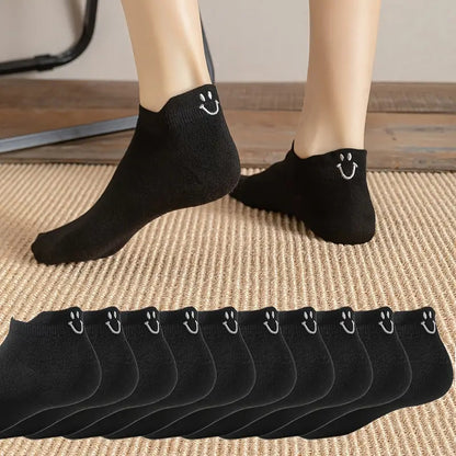 Women's Mid-length Short Thin Socks Black And White Cute Smiley Face Printing