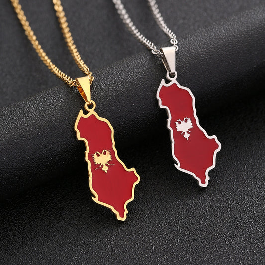 Men's Design Sense Albania Map Stainless Steel Necklace