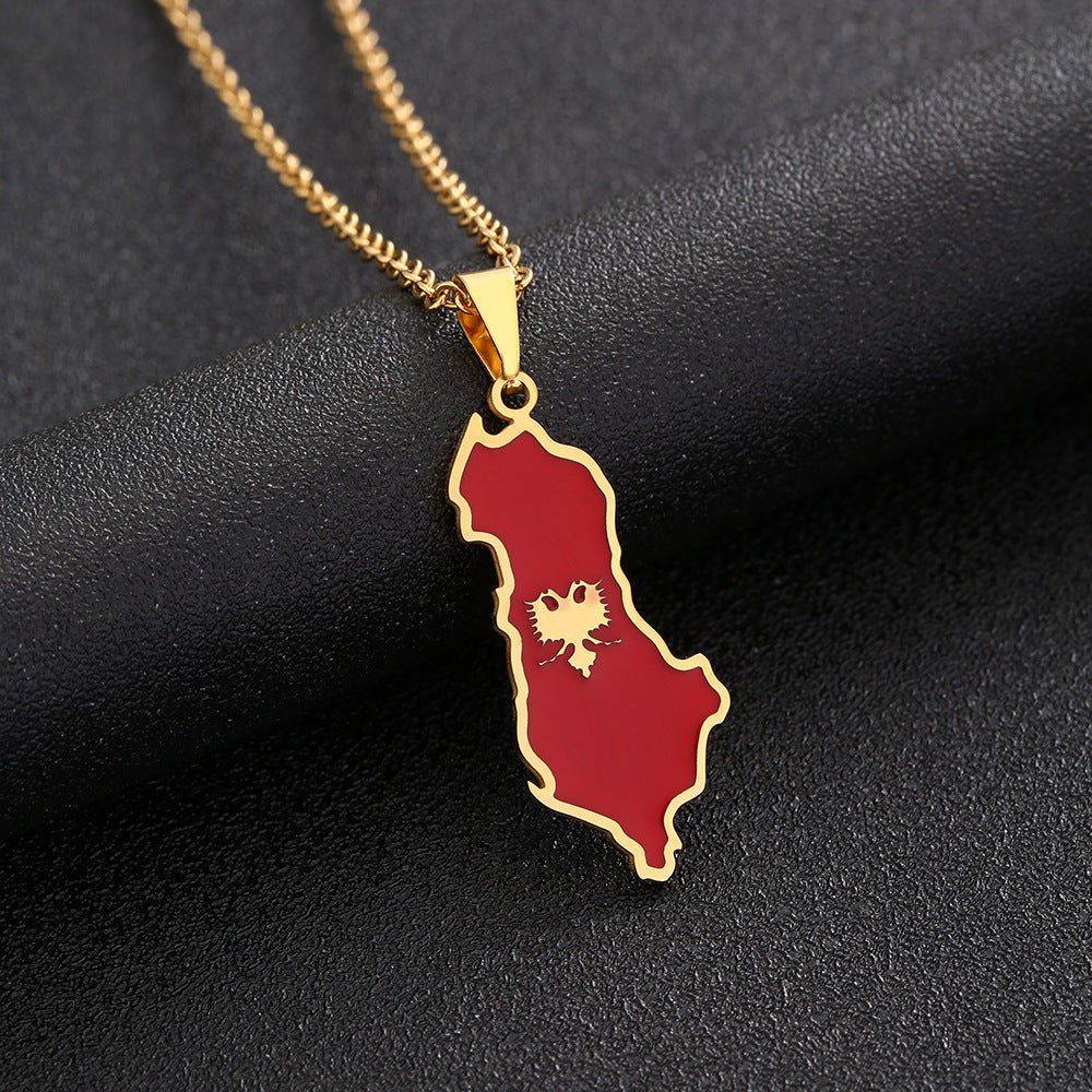 Men's Design Sense Albania Map Stainless Steel Necklace