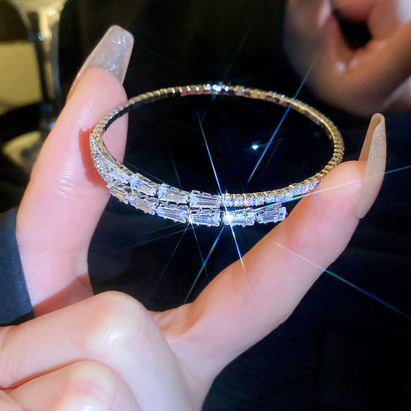 High-grade Temperament Super Shiny Zircon Geometric Open Bracelet