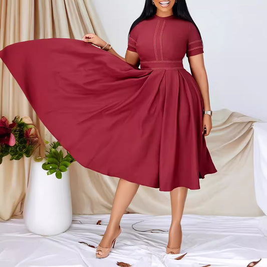 Women's Elegant Stitching Ruffle A- Line Dress