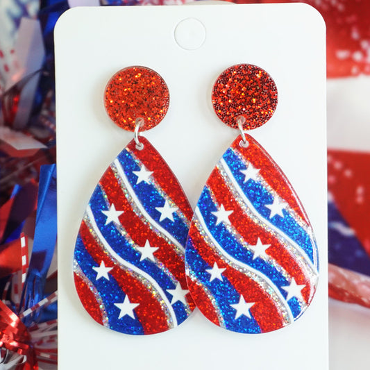 Shining Holiday Celebration Party American Patriotic Elements Glossy Glitter Earrings