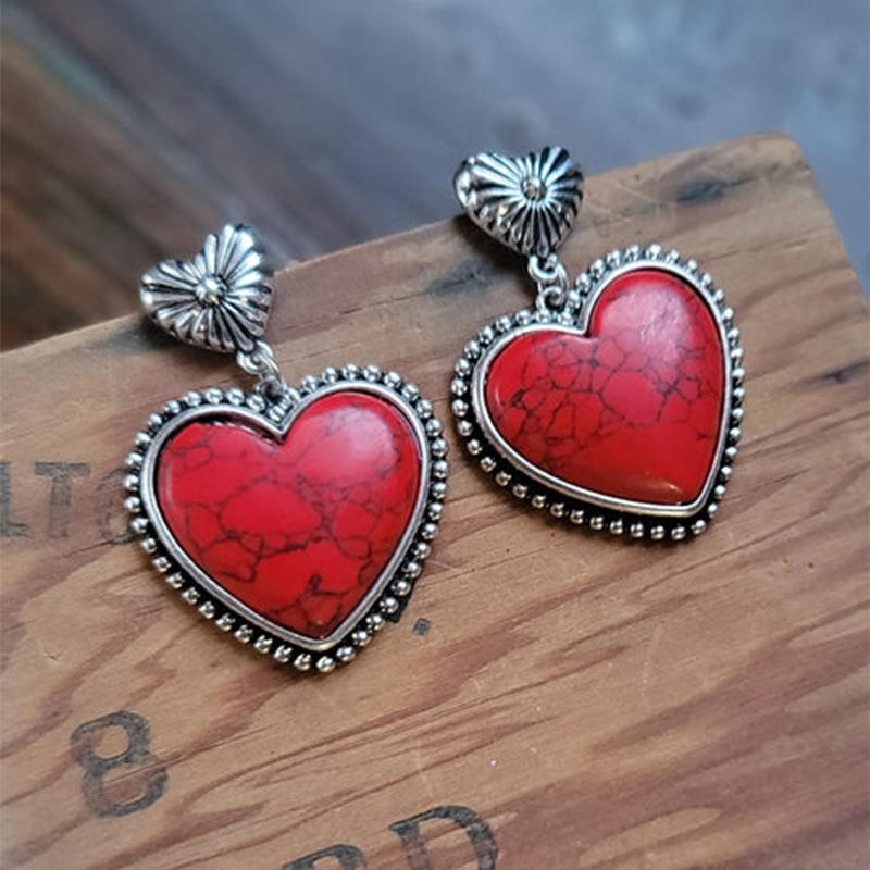 Women's Retro Turquoise Heart-shaped Earrings