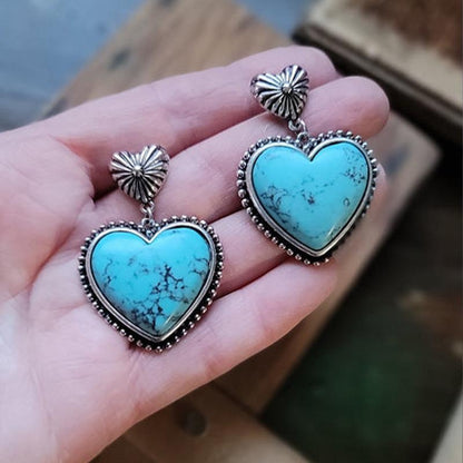 Women's Retro Turquoise Heart-shaped Earrings