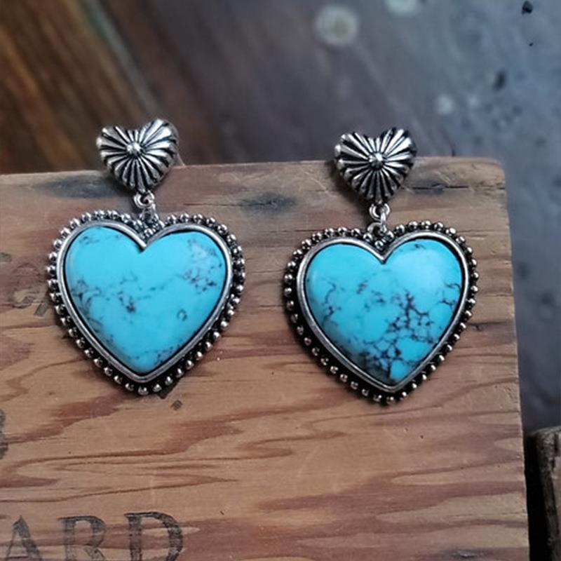 Women's Retro Turquoise Heart-shaped Earrings